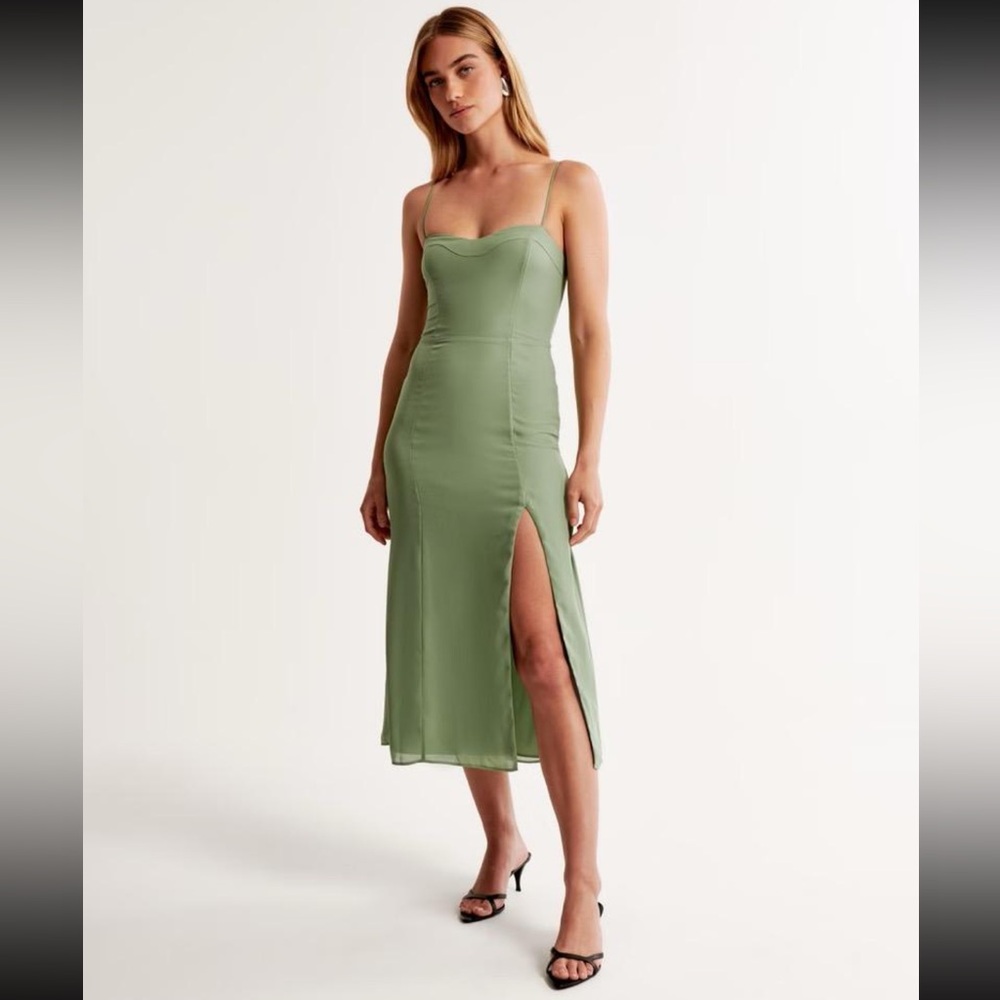 Abercrombie green midi dress sweetheart neckline size Large